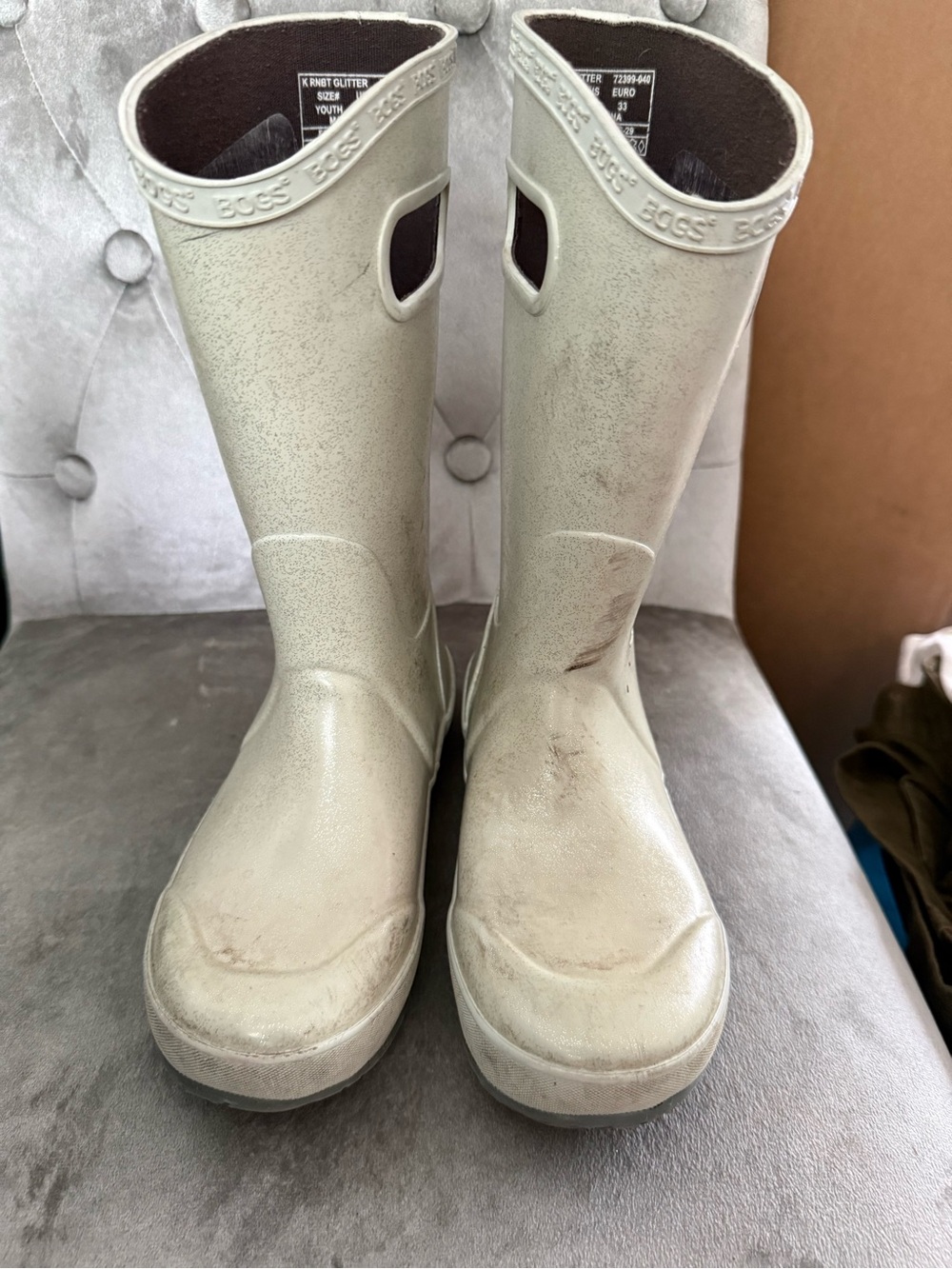 Bogs Kids Girls Glitter Silver Pull On Rubber Waterproof Rain Boots Youth Size 2